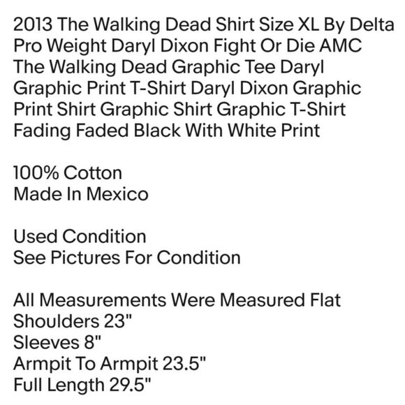 2013 The Walking Dead Shirt Size XL By Delta Pro Weight Daryl Dixon Fight Or Die - Picture 2 of 6